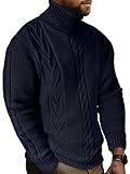 Picture of JEMLDL Mens Turtleneck Sweater Pullover Twisted Pattern Casual Regular Fit Thick Winter Long Sleeve Cable Knit Sweaters Dark Blue Small