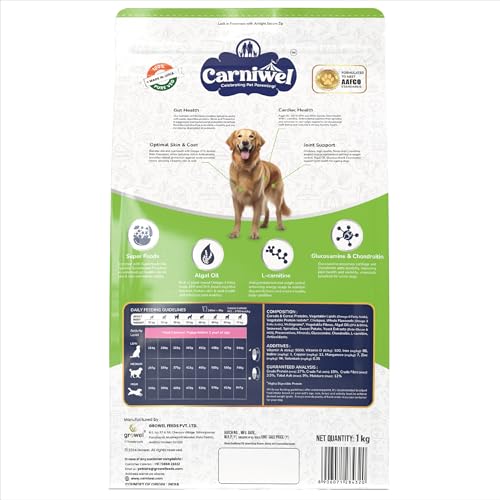 Image of Carniwel Superfoods Adult Dry Dog Food 1 kg | 100% Vegetarian | Fresh & Natural Ingredients | Highly Palatable | GMO Free | Premium Nutrition for Large Dogs