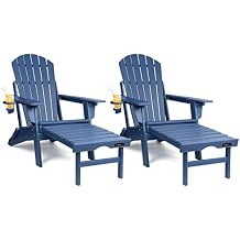 FUNBERRY Adjustable Folding Adirondack Chairs Set of 2 with Retractable Ottoman, All Weather Fire Pit Chairs with Cup Holder