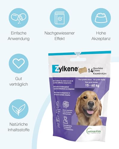 Vetoquinol Zylkene Chews 450 mg | Doppelpack | 2 x 14 Chews | Ergänzungsfuttermittel für Hunde | Kann dabei helfen Hunde in ungewohnten Situationen zu unterstützen