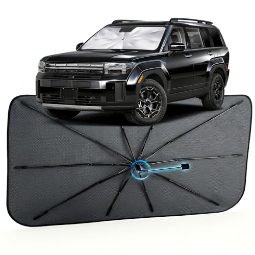 Image of Car Windshield Sun Shade for Hyundai Santa Fe 2019-2026 -[Reflective Coated Fabric] Sunshade Umbrella for Front Window, Car Shades Sun Visor Keep Car Cool and Protects Interior, 1:1 Exact Fit