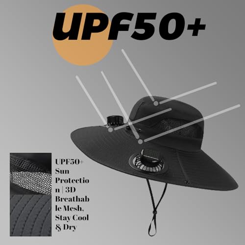 Image of Wide Brim Hat with Fans Solar Power, with Built in Solar Fans, Outdoor Men Sun Hat for Fishing, Beach, Hiking (US, Alpha, One Size, Camouflage)