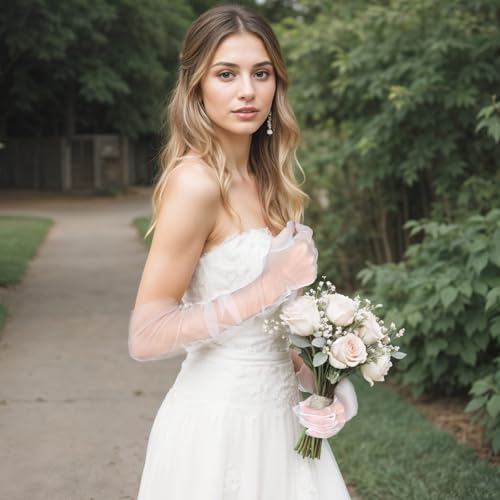 Women's Long Tulle Gloves, 26'' Wedding Bridal Gloves, Detachable Sleeves for Wedding Dresses, Sheer Party Opera Elbow Length Glove for Weddings Bridal Dance Party Opera Costume2