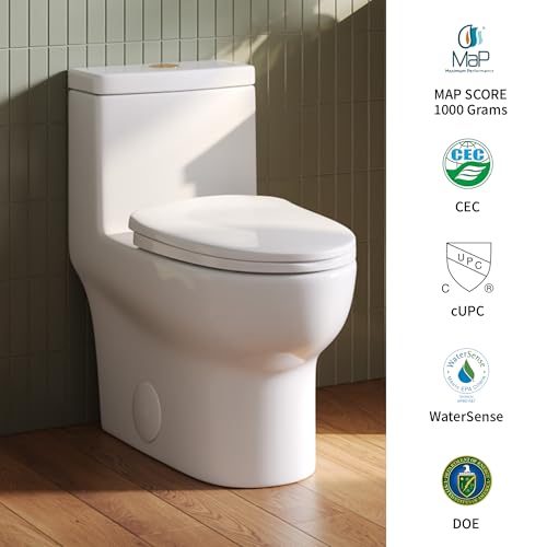 Image of DeerValley Elongated One Piece Toilet, Dual Flush 1.1 /1.6 GPF Toilets with Standard Height Powerful and Quiet 12 inch Rough-In Toilet for Bathroom DV-1F026-G