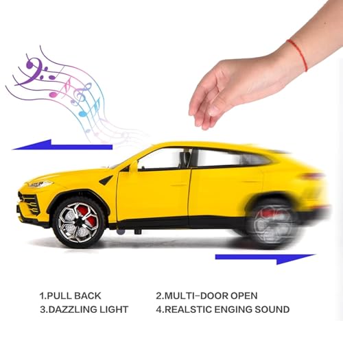 Image of LONGMIRE Metal Pull Back Diecast Car Pull Back Model with Sound Light Boys Gifts Toys for Kids Pack of 1, Multicolor (1:24 Lamborghini Urus)