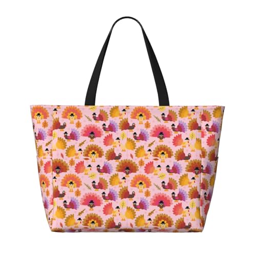 Happy Thanksgiving Turkey Print Beach Pool Bags Tote For Women Ladies Large Gym Tote Carry On Bag For Weekender Travel Waterproof2