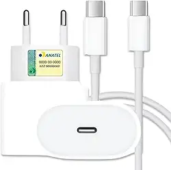 Carregador Turbo 30W Cabo Tipo-C Compativel Todos Dispositivos iPhone 15/16 IOS Android Galaxy Carregamento Ultra Rapido Fonte Entrada Tipo-C e Cabo USB-C Premimum Tecnologia Power Delivery