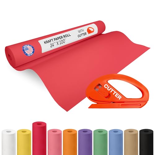 Image of Red Kraft Paper Roll 24 inch x 1200 inch (100 feet) with Cutter - USA-Made | Gift Wrapping Paper for Packing, Moving, Shipping & Crafts /Arts - 100% Recyclable Natural Craft Material by IDL Packaging
