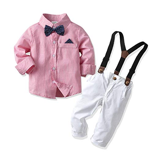 Baby Boys 2Pcs Gentleman Suit 2Pcs Outfits Clothes Set for 1-8T Little Kids Toddler Newborn Bow Tie Striped Shirt+Suspenders Pants (White, 6-7 Years Old)