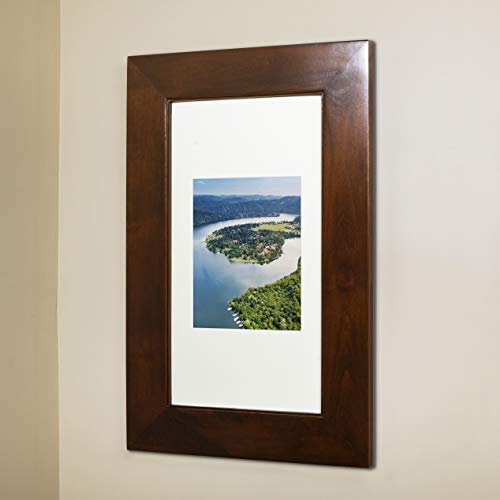 Image of 14x24 Concealed Picture Frame Medicine Cabinet without Mirror for Bathroom, Recessed in the Wall, Made in North America, Real Wood, NO MDF, Adjustable Shelves, Hidden, Caramel