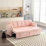 Sofá seccional modular en L, sofá esquinero modular para salón con chaise longue intercambiable, tejido terciopelo, sofá cama multifunción con almacenamiento y cama nido rosa