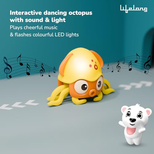 Image of Lifelong Cuppy Crawling Octopus Toy for Babies | Musical Toy with Lights & Obstacle Sensor | Type-C Charging | BPA-Free, Safe for Toddlers | Baby Learning Toy for Tummy Time, Crawling & Motor Skills