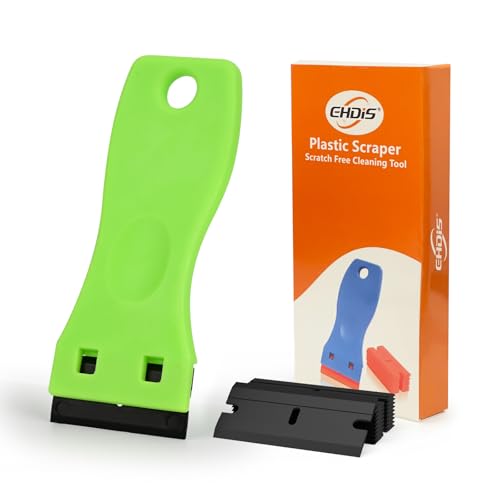 Image of EHDIS 1.5 inch Plastic Razor Scraper with 10pcs Double Edged Plastic Blades for Removing Labels Stickers Decals on Glass Windows