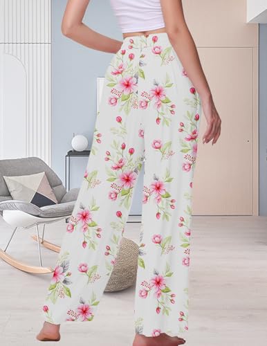 Image of Veseacky Women's Wide Leg Lounge Pants Yoga Pajamas Comfy Stretch Drawstring Pajamas Puls Size Dance Bottoms S-4XL