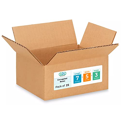 Small Moving &amp; Shipping Boxes 7"L x 5"W x 3"H (25-Pack) - Extra Strength 200 lb vs Regular - Corrugated Packing Boxes for Moving - Durable Moving Box - Box for Packaging by IDL Packaging