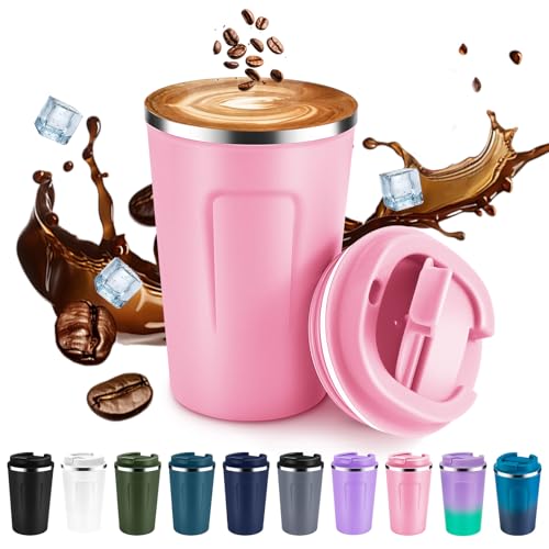Volhoply 360ml doppelwandiger vakuumisolierter Reise-Thermobecher, 18/8 (304) Edelstahl-Kaffeebecher to go mit Klappdeckel… – Ansicht 1