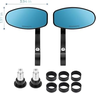 KEMIMOTO Motorcycle Handlebar Bar End Mirror, Billet Aluminum Rearview Motorcycle End Bar Mirror Universal 7/8" Round Anti Glare, Compatible with Most Scooters, ATV, UTV (Blue Lens)