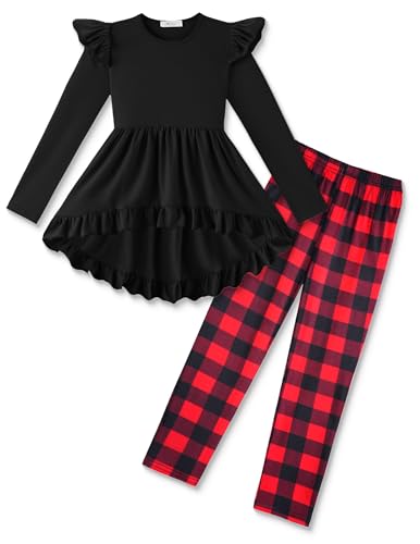 Image of Arshiner Toddler Girl Clothes Ruffle Trim Long Sleeve Pullover Top and Floral Print Leggings Fall Outfits Kids Clothing Sets