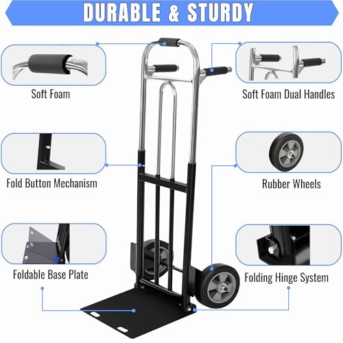 Folding Hand Truck Dolly - 600 LB Capacity, Heavy-Duty Wheels and Compact Design for Moving Heavy Loads in Warehouses, Offices, Homes, and Shopping
