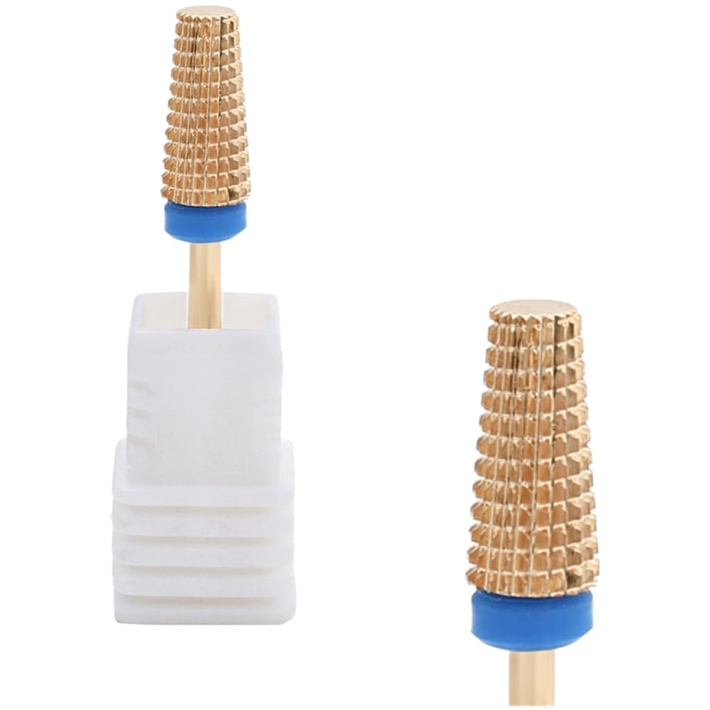 Punta per trapano per unghie in acciaio temprato, 5 in 1, a testa piatta, per manicure e pedicure, per rimozione gel, compatibile con la maggior parte delle lime elettriche, giallo, 7 x 1,2 cm