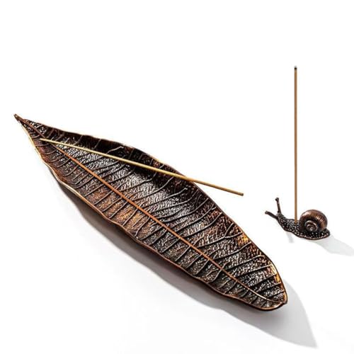 Portaincenso, 21cm Porta Incenso per Bastoncini a Forma di Foglia Portaincenso Bastoncino in Metallo con Porta Incenso a Forma di Lumaca, Raccoglitori di Cenere