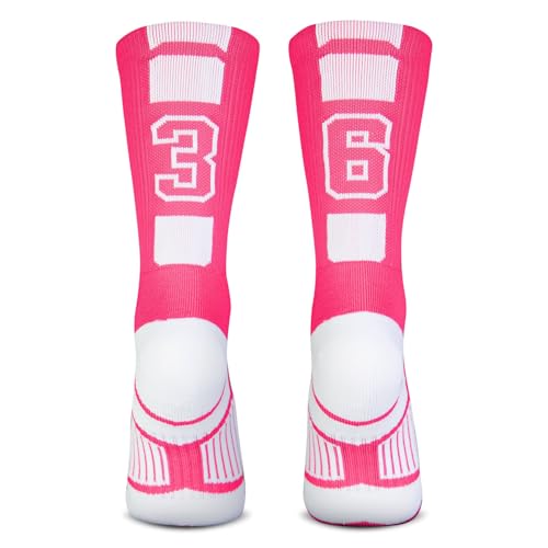 ChalkTalkSPORTS Custom Team Number Socks - Pink Mid-Calf - 36 or 63
