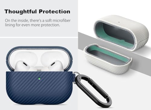 Image of Haobobro Leather Case - for AirPods Pro 3 Case Cover with Keychain - Selected Skin-friendly Leather, Carbon Fibre Texture, Handmade Shockproof Hard Cover for AirPods Pro 3rd Generation Earbuds - White