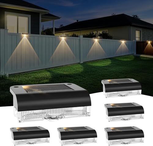 AGOTD Luci Solari per Esterni, 6 pezzi, Luce Solare per Scale, Lampade da Recinzioni Impermeabile, Luci Faretti LED Esterno per Gradini Balcone Terrazza Parete Terra Vialetti Sentieri, Bianco Caldo