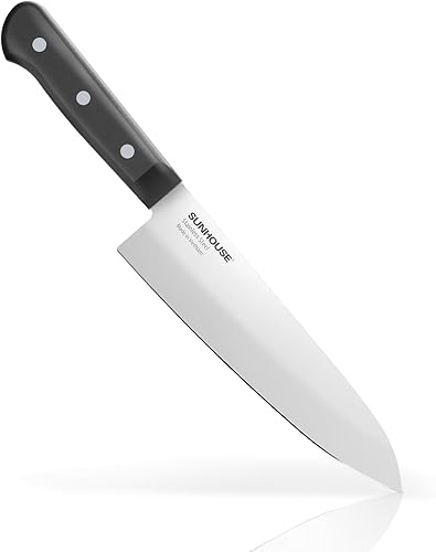 Sunhouse Cuchillo de chef, cuchillo de cocina afilado de acero inoxidable de alto carbono de 7.5 pulgadas con mango ergonómico, mango moldeado de 2