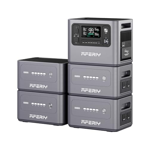 AFERIY 2800W Set Powerstation 2048Wh, Mit 2048Wh 4 Erweiterungsakku, 1,5h Schnellladung, 13 Ausgänge, Reine Sinuswelle 230V, USV, 10,240Wh LiFePO4 So