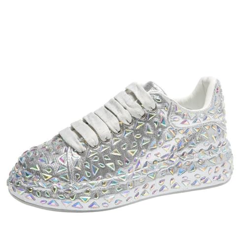 Modische Strass Süße Plattform Bling Schuhe für Frauen Dicke Sohlen PU Casual Sport mit Jeans Röcke Bequeme Atmungsaktive Hochzeit im Freien