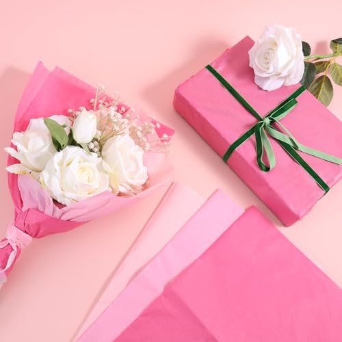60 Sheets Pink Tissue Paper, 3 Colors Gradient Pink Wrapping Paper Wrap Bags for Packaging Gift DIY Art Paper Sheets for Birthday Valentine\'s Day Christmas Party Wedding Baby Showers Craft Packing