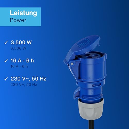 REV Caravan Adapter, Schutzkontaktstecker und CEE-Kupplung IP44. 1,5m 3500W, schwarz