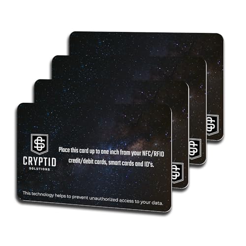 Cryptid Solutions RFID Blocking Cards 4 Pack - Slim, Stylish, and Effective - Defend Your Data with Style - NFC Debit/Credit Card and ID Protector (4) (Space)