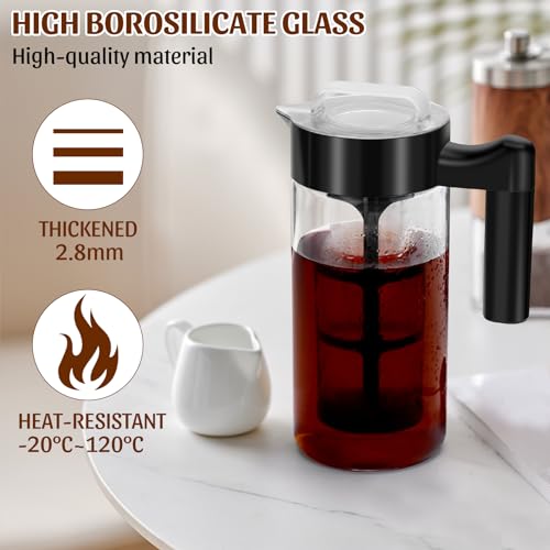 AZFUNN Cafeteira Cold Brew, jarra de vidro para café gelado de 1,3 litro, dispensador de sol e chá g