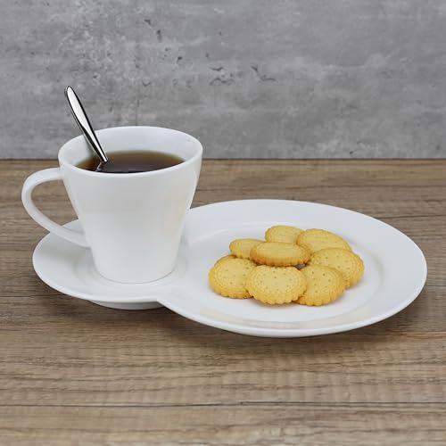 EIKS Ceramic Coffee Mug with Saucer Plate and Spoon for Serving Latte Tea Milk Cocoa in Home Office Cafe, Mug Capacity 230ml