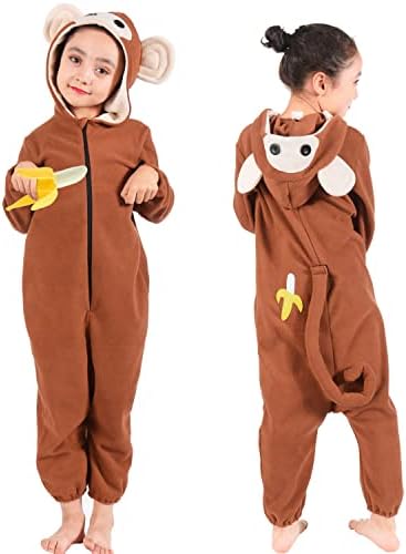 Kids Monkey Onesie Costume Boys Girls Animal Monkey Onesies Christmas Suit for Child Toddler with Banana Accessories