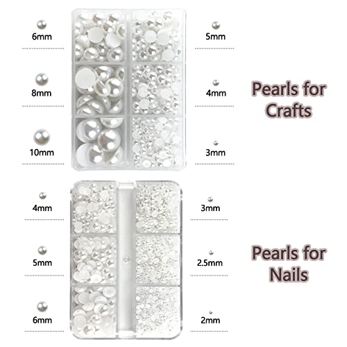 Half Round Flatback Pearls Bead For Pearl Nail Art, Crafts, Wedding Decoration (2/3/4/5/6/8/10Mm) (S-White) #TOP2