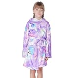 Soft Girls Bathrobe, Hooded Flannel Robe Toddler Dressing Gown Sleepwear 4T -18 Years