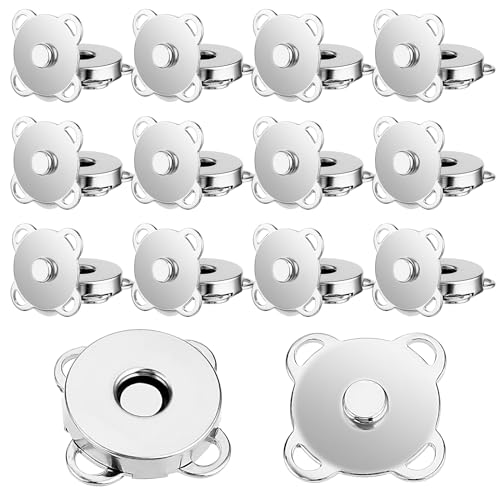 Qianyu 12 Stück Magnetknöpfe 14mm Silber Metall Druckknöpfe Nähen Handarbeit Magnetverschluss zum Annähen für Windbreaker Mäntel Jacken Taschen Geldbörsen Handtaschen Kleidung DIY Nähen Geldtasche
