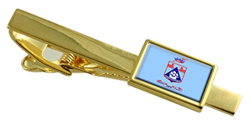 Elegante clip de corbata acabado oro con diseño de la bandera de Haifa Israel