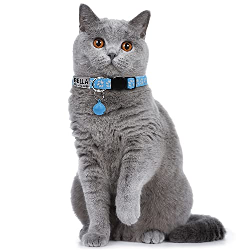 Lareine 2 Pack Cat Collar Personalized, Breakaway Kitten Collar With Phone And Name Tag, Cat Collars Reflective With Bell For Girls & Boys (7.5"-12.5" Neck, Sky Blue) #TOP4