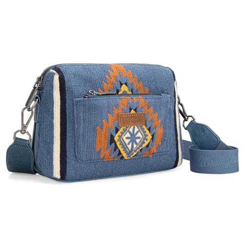 Image of Wrangler Western Aztec Crossbody Bags for Women Multi Pocket Over Shoulder Crossbody Purse with Guitar Strap