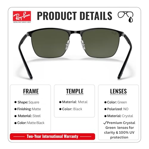 Image of Ray-Ban RB3686 Square Shaped Sunglasses for Men & Women with Official RAYBAN Eyewear Kit