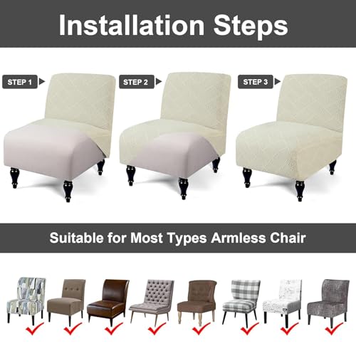 Image of Eco-Ancheng Armless Chair Slipcover Removable Armless Accent Chairs Covers Washable Armless Slipper Chair Slipcover Printed Armless Chair Furniture Protector Covers for Living Dining Room Hotel