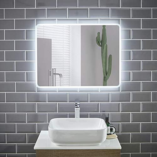 Pebble Grey™ Globe Illuminated LED Bathroom Mirror with Concealed Heated Demister Mirror Pad and Motion Sensor Switch | 600 x 800 | IP44 Rated | 10 Year Guarantee