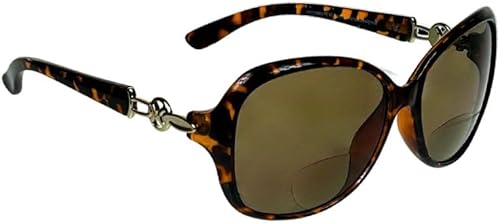 Miniatura 7 de proSPORT Gafas de sol bifocales para mujer, montura de tortuga negra, patillas de acento de metal, montura sexy de gran tamaño +1.50 +2.00 +2.50