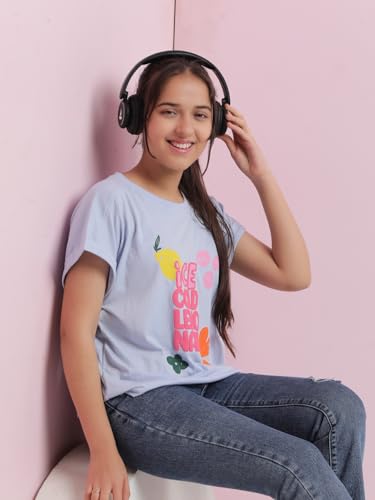 Image of Li'l Tomatoes Girls Crop T-Shirt | 100% Cotton | Graphic Printed Casual Top | Soft & Breathable Summer Wear | 9-16 Years