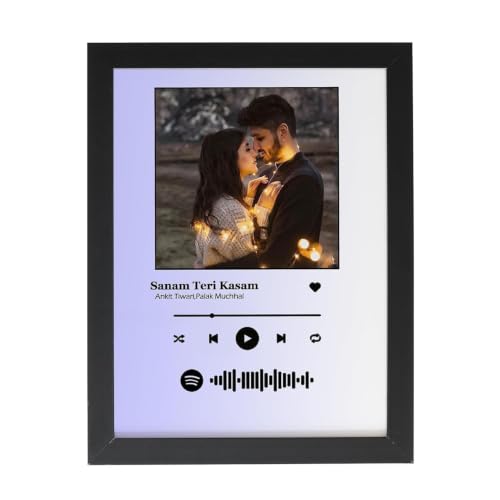 Image of Wood Spotify Rectangular Shape Wall Mount Photo Frame Personalized Picture Music Frame Birthday, Wedding Gift | Scannable Spotify Song Qr Code Frame With Your Photo, Purple & White - 16x24 Inch