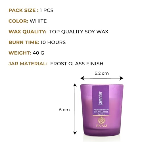 Image of EKAM Lavendar Votive Soy Wax Scented Candle, 40 Grams, 10 Hours Burn Time| Long Lasting Premium Candles | Ideal for Home Decor | Gifting & Aromatherapy